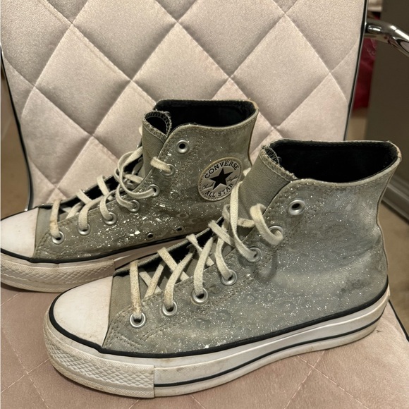 Converse Women's Metallic Silver High-Tops - Picture 3 of 4